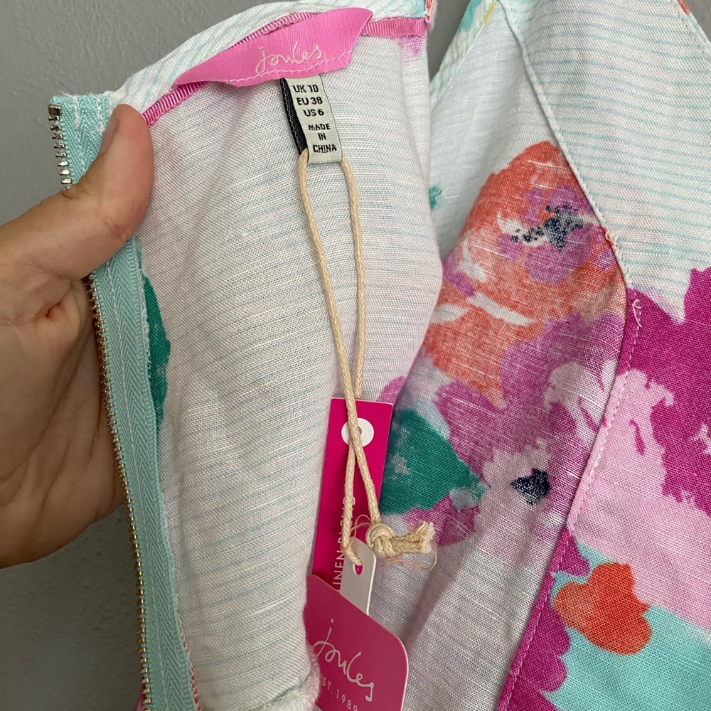 Joules Dress Size 6 Midi Stripe Floral Linen Blend Multicolor Sleeveless - Picture 2 of 10